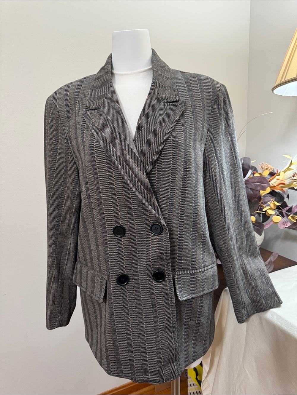 Max Studio Gray Pinstripe Double-Breasted Blazer